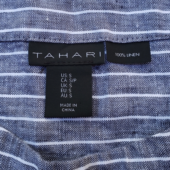 Linen Blouse - Tahari. Striped linen top - Picture 7 of 10